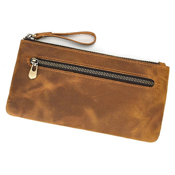 Xajzpa Men Women's Leather Purse Cellphone Pouch Iphone Bag Single Zipper Long Purse Slim Wallet for Coins Man Woman for Card Cash